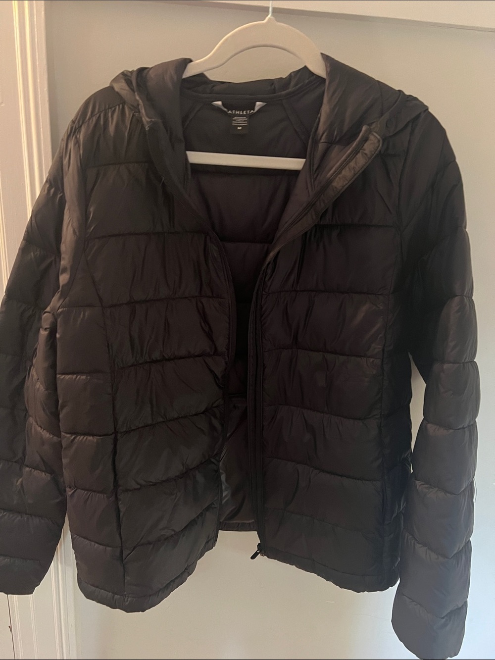 Athleta Black Quilted Hooded Puffer Jacket